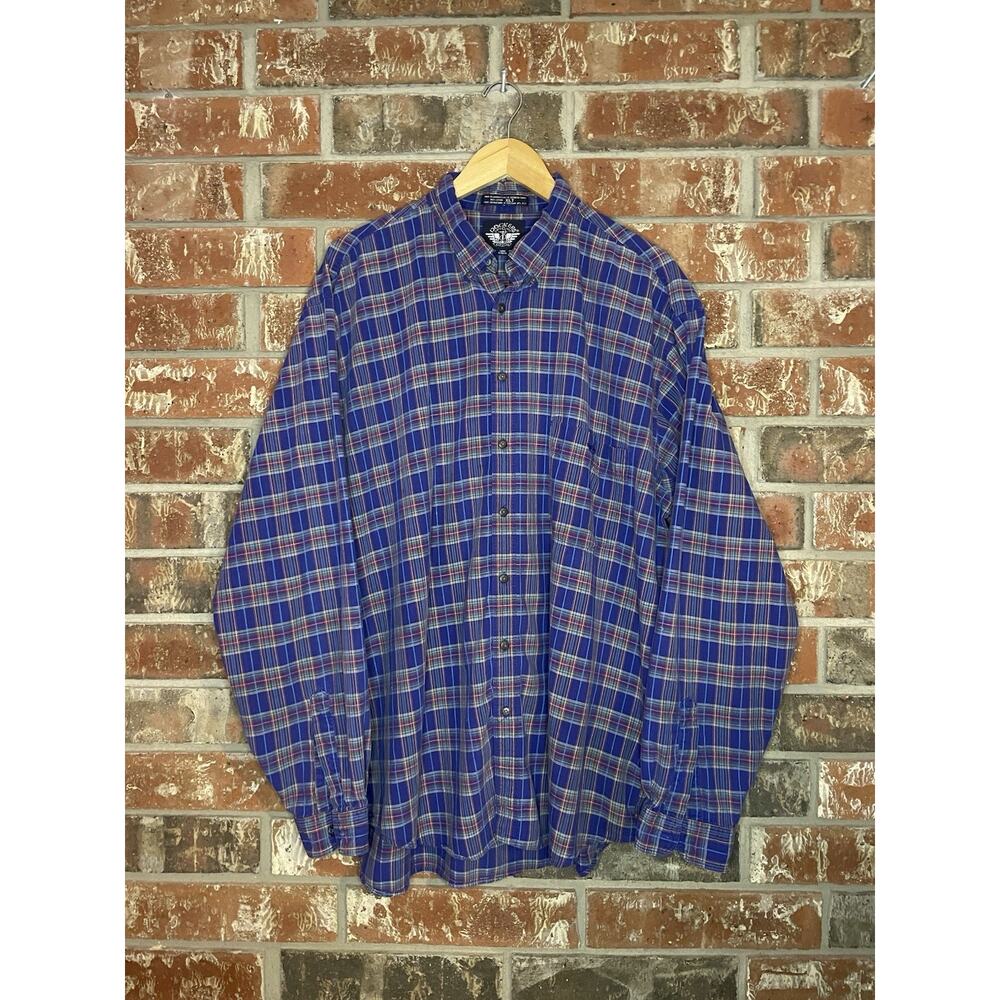 VTG Dockers Colorful Plaid Long Sleeve Button Up Shirt XLT 100% Cotton Classic